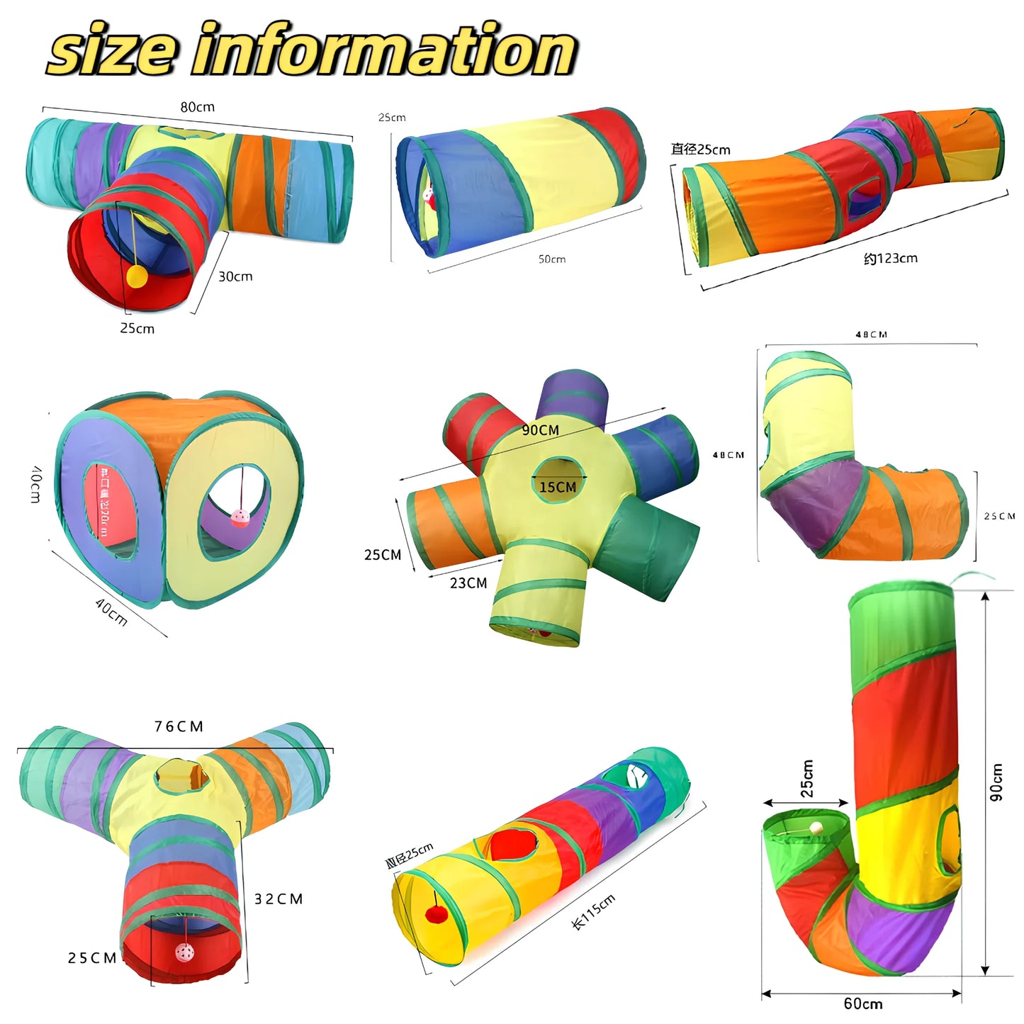 Cat Play Tunnel – Colorful Foldable Cat Tunnel with Toy Ball and Crinkly Paper