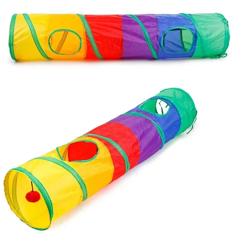 Cat Play Tunnel – Colorful Foldable Cat Tunnel with Toy Ball and Crinkly Paper