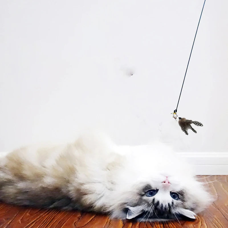 Interactive Cat Toy Feather Wand with Suction Cup