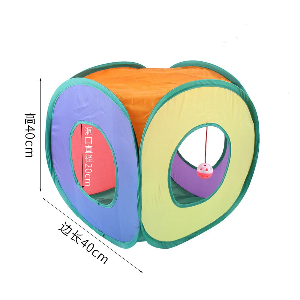 Cat Play Tunnel – Colorful Foldable Cat Tunnel with Toy Ball and Crinkly Paper