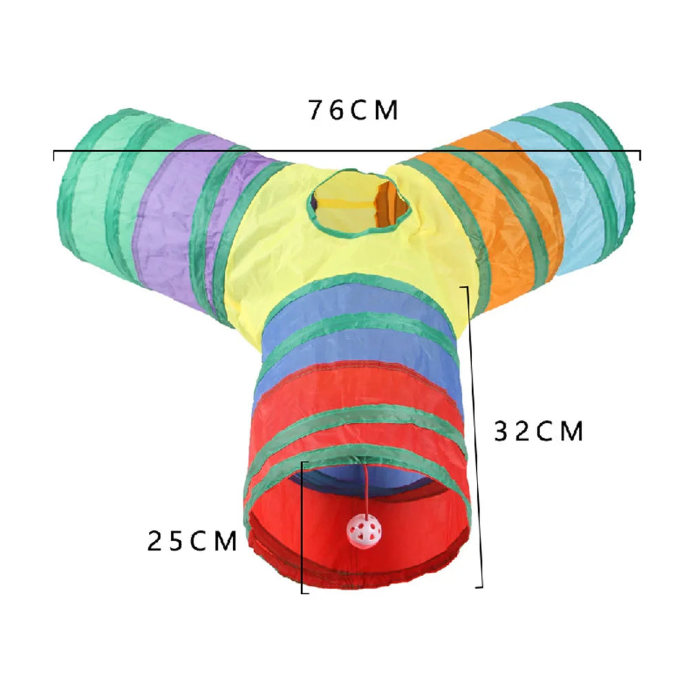 Cat Play Tunnel – Colorful Foldable Cat Tunnel with Toy Ball and Crinkly Paper