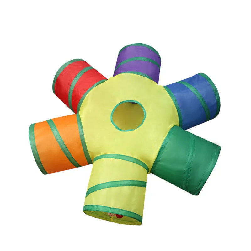 Cat Play Tunnel – Colorful Foldable Cat Tunnel with Toy Ball and Crinkly Paper