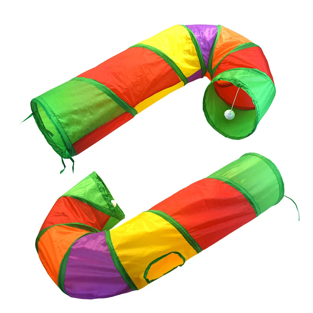 Cat Play Tunnel – Colorful Foldable Cat Tunnel with Toy Ball and Crinkly Paper