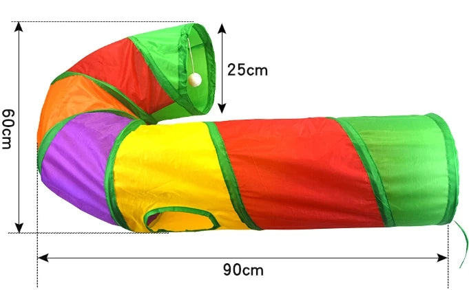 Cat Play Tunnel – Colorful Foldable Cat Tunnel with Toy Ball and Crinkly Paper