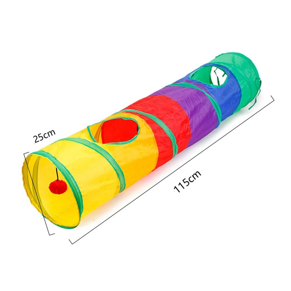 Cat Play Tunnel – Colorful Foldable Cat Tunnel with Toy Ball and Crinkly Paper