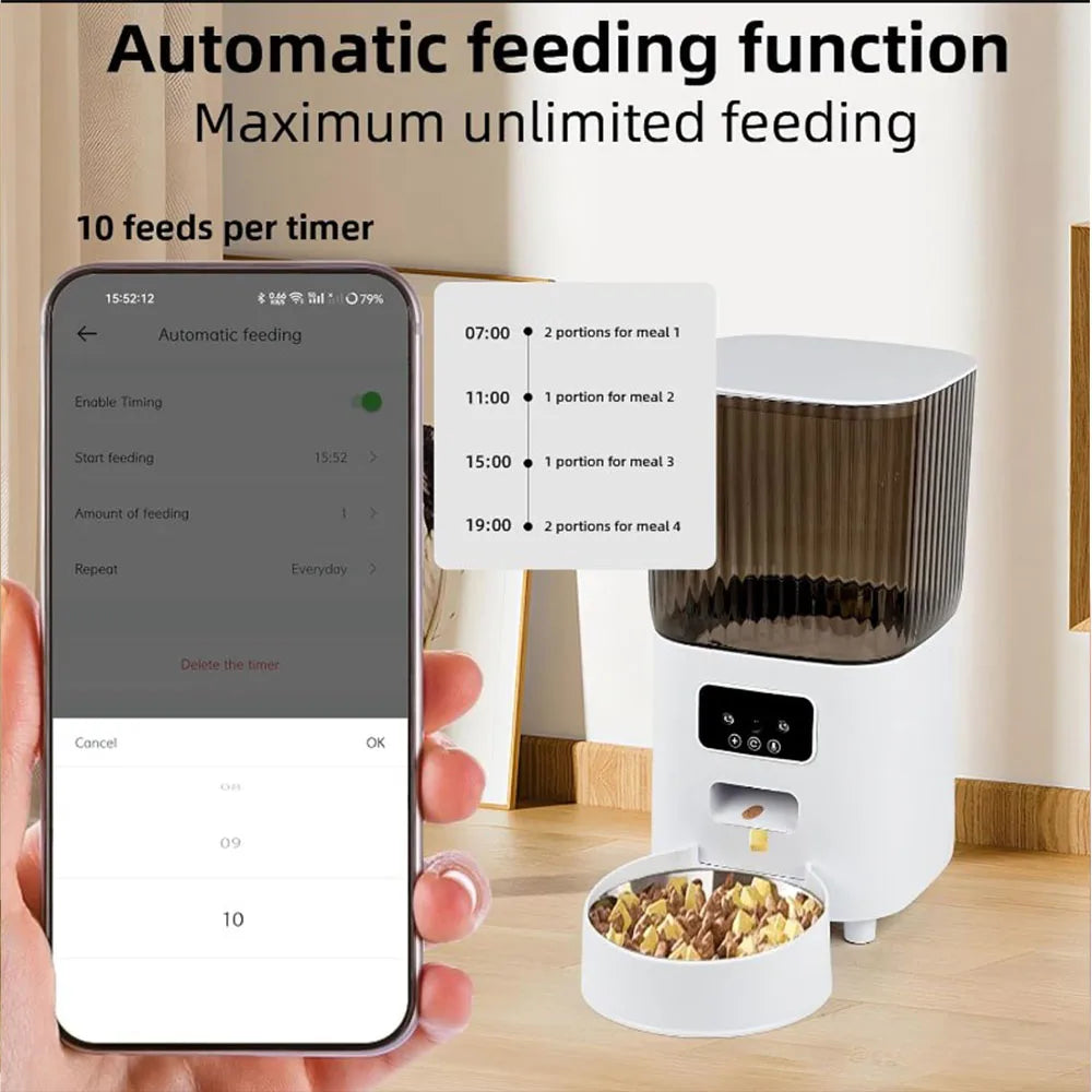 Foderautomat för katter och hundar med HD kamera och röstinspelning
