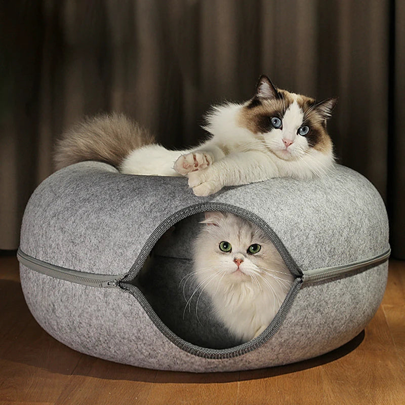 Interaktiv Donut Kattbädd med Tunnel