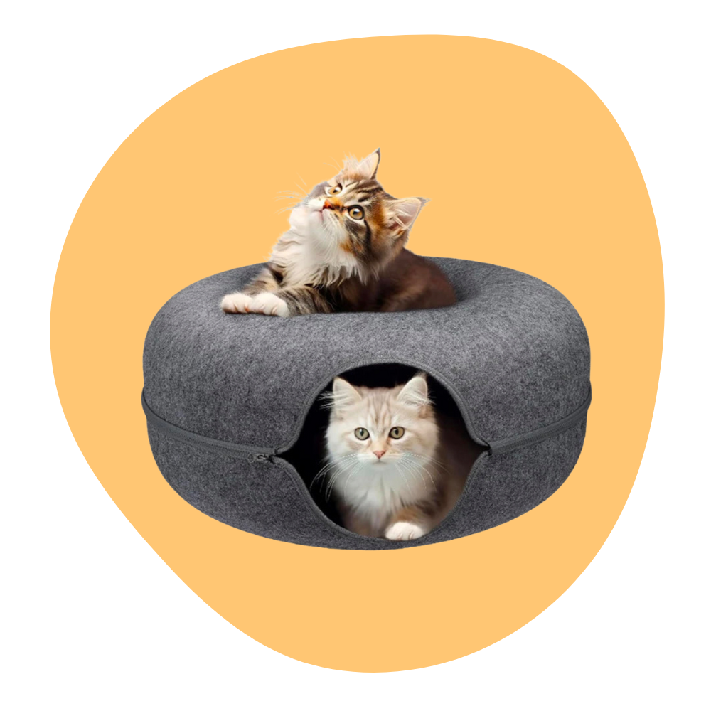 Interaktiv Donut Kattbädd med Tunnel