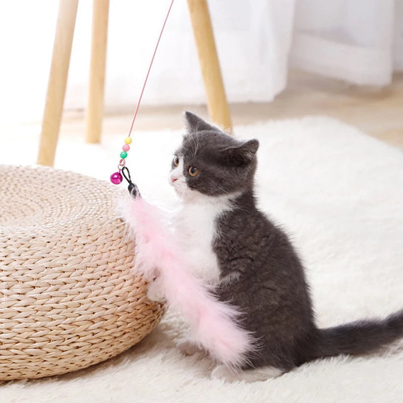 Interactive Cat Toy Feather Wand with Suction Cup