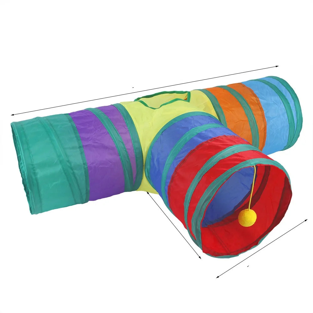 Cat Play Tunnel – Colorful Foldable Cat Tunnel with Toy Ball and Crinkly Paper