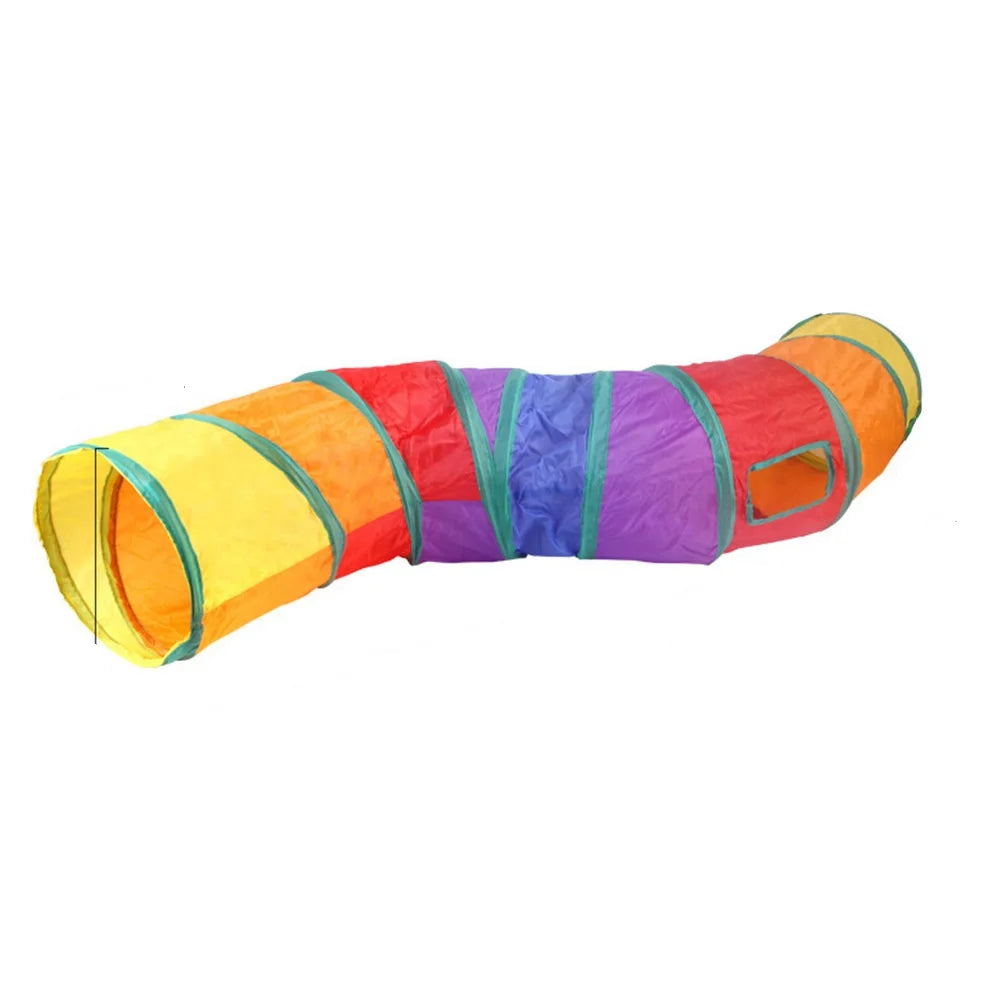 Cat Play Tunnel – Colorful Foldable Cat Tunnel with Toy Ball and Crinkly Paper