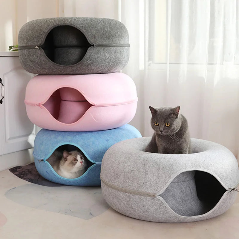 Interaktiv Donut Kattbädd med Tunnel