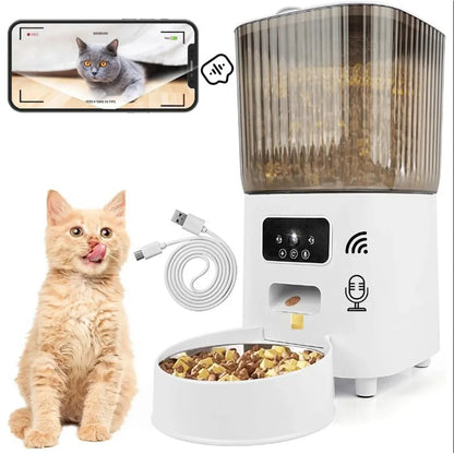 Automatic feeder for cats and dogs with HD camera and voice recording