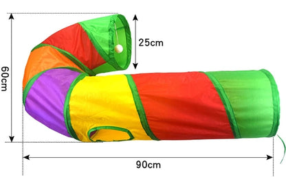 Cat Play Tunnel – Colorful Foldable Cat Tunnel with Toy Ball and Crinkly Paper