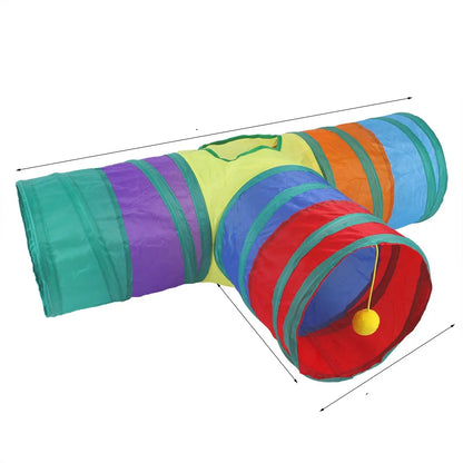 Cat Play Tunnel – Colorful Foldable Cat Tunnel with Toy Ball and Crinkly Paper